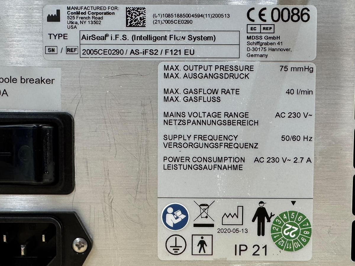 Used ConMed Airseal I.F.S Intelligent Flow System REF: AS-iFS2 / F121 EU YOM: 2020
