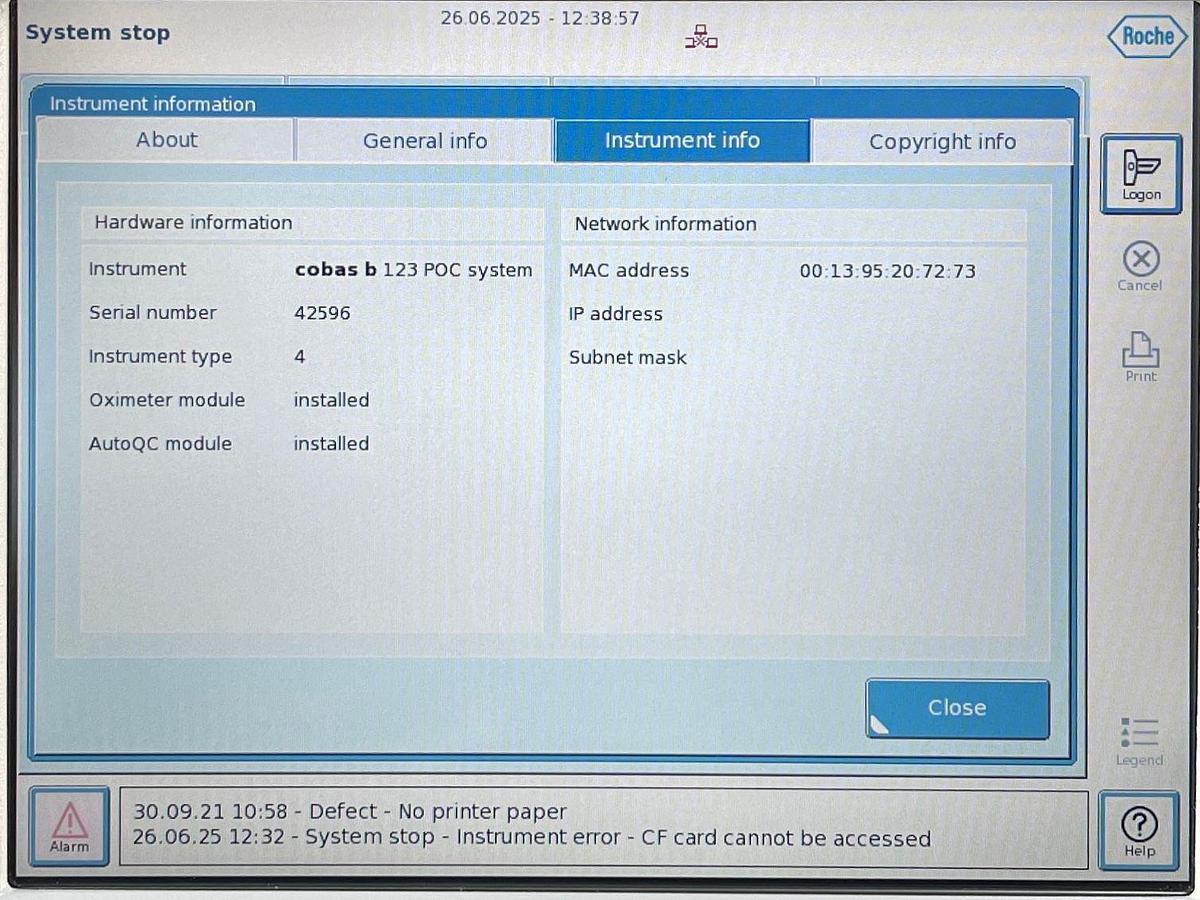 Used cobas b 123 ( 4 ) POC system YOM: 2020