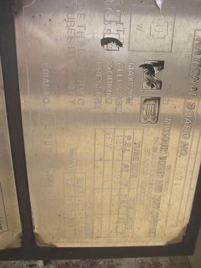 Used Used Missouri Boiler approximately 368 sq ft. 304L stainless steel vertical shell and tube heat exchanger