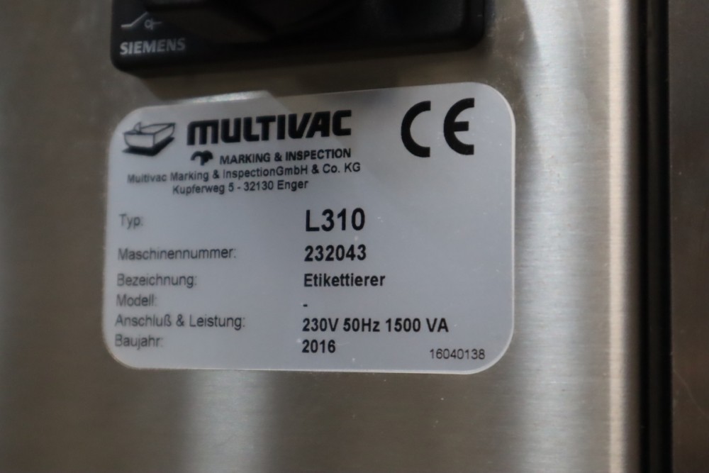 Used Multivac L310 labelling