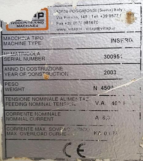 Used VITAP Inserix semi-automatic drilling, gluing and dowel inserting machine