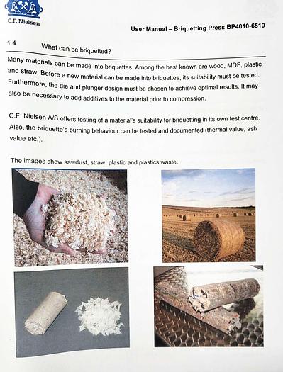 Used Mobile Briquetting plant C.F Nielsen BP 5510 automatic