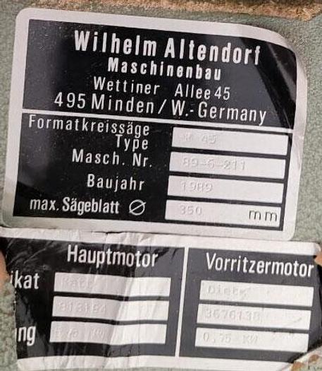 Used ALTENDORF format panel saw F45
