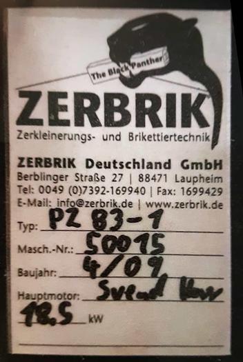 Used Zerbrik shredder series PZ 83-1