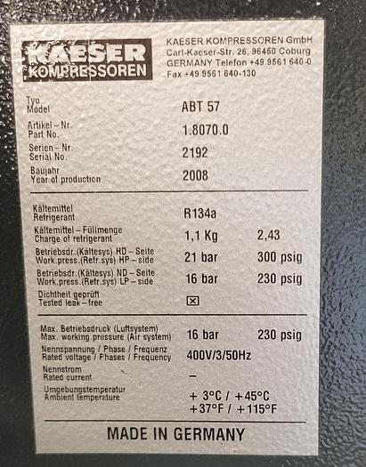Used Kaeser ASD 57T Sigma screw compressor