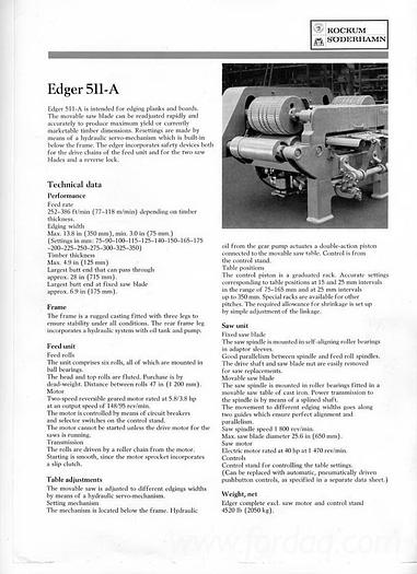 Used Söderhamn( Kockums )Edger 511-A with complete automatic mechanization