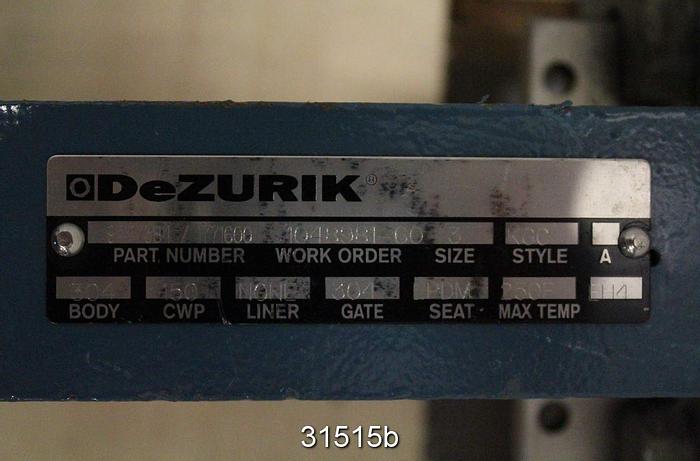 Unused Dezurik 3" Hand Operated Knife Gate Valve #31515