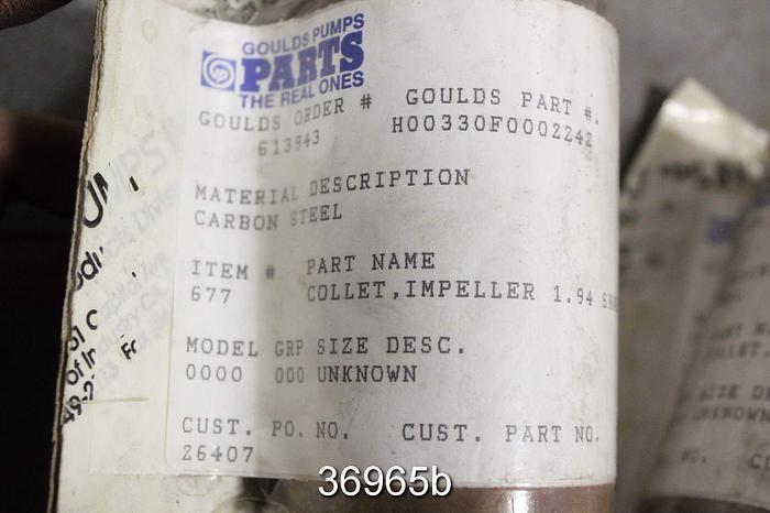 Unused Goulds Pump Impeller Collet, Mfg No. H00330F0002242 #36965