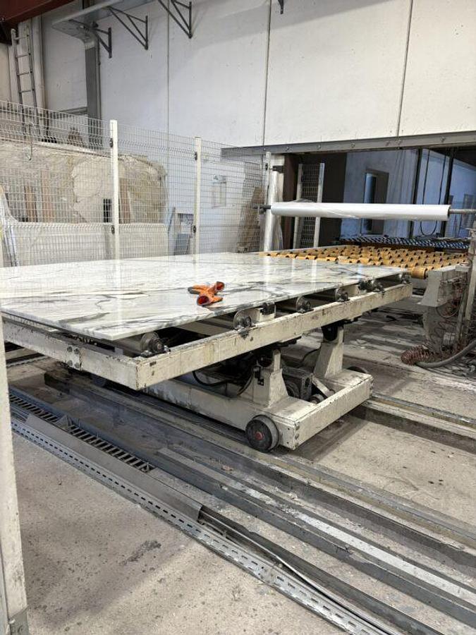 Used MOTORIZED ROLLER CONVEYOR FOR SHEETS AND MOTORIZED TIPPING CART FOR UNLOADING (Ref. 3657)
