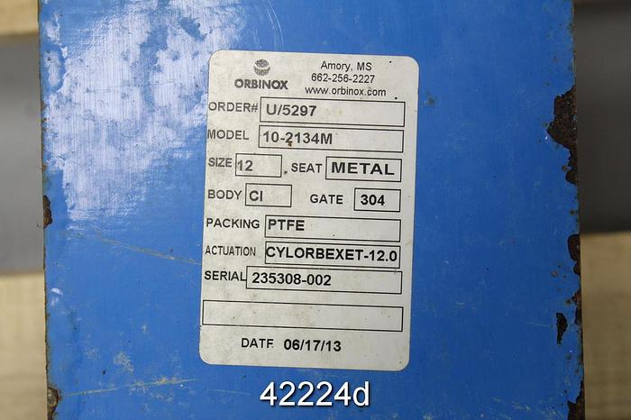 Used Orbinox 10-2134M 12" Air Operated Knife Gate Valve #42224