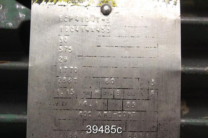Used Baldor 30 HP AC Motor, 1770 RPM, 575 Volts, 286T Frame, Code H, Des. B #39485