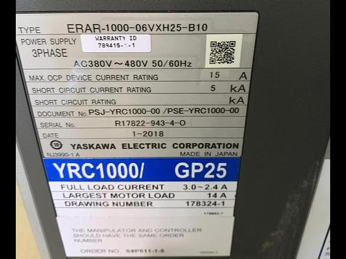 Used MOTOMAN GP25 SIX AXIS CNC ROBOT 25KG X 1730 HIGH REACH WITH YRC1000 CONTROLLER NEW 2018