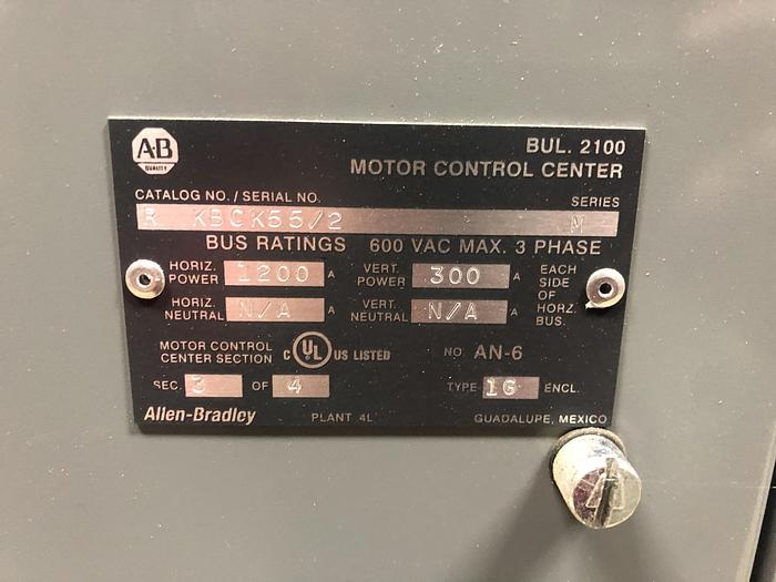 Used ALLEN BRADLEY CENTERLINE MCC SECTION WITH POWERFLEX DRIVES