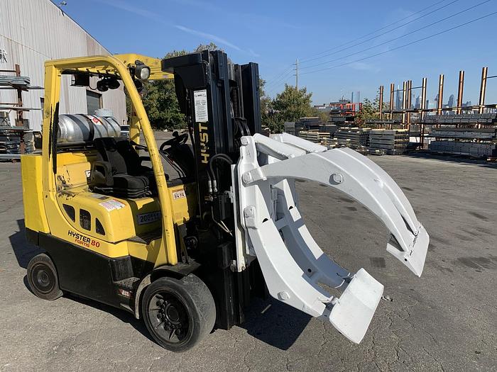 Used 8,000 POUND HYSTER MODEL S80FTBCS MFG. 2013 W/ CASCADE ROLL CLAMP