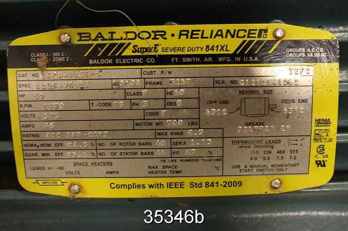 Used Baldor 50 Hp, 1770 RPM, 575 Volts, 326T Frame Ac Motor #35346