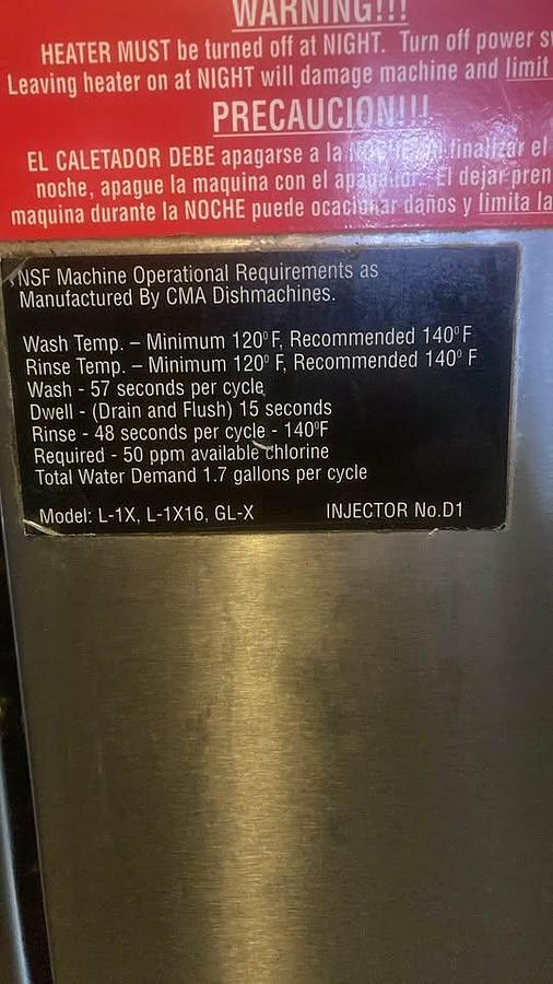 Used CMA Low Temp Undercounter Dishwasher - warranty