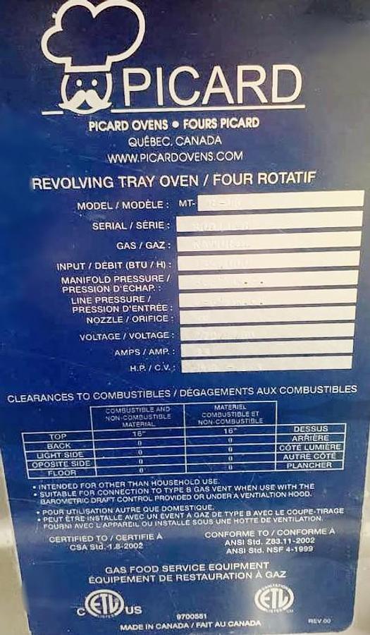 Used Picard 8 tray gas revolving oven