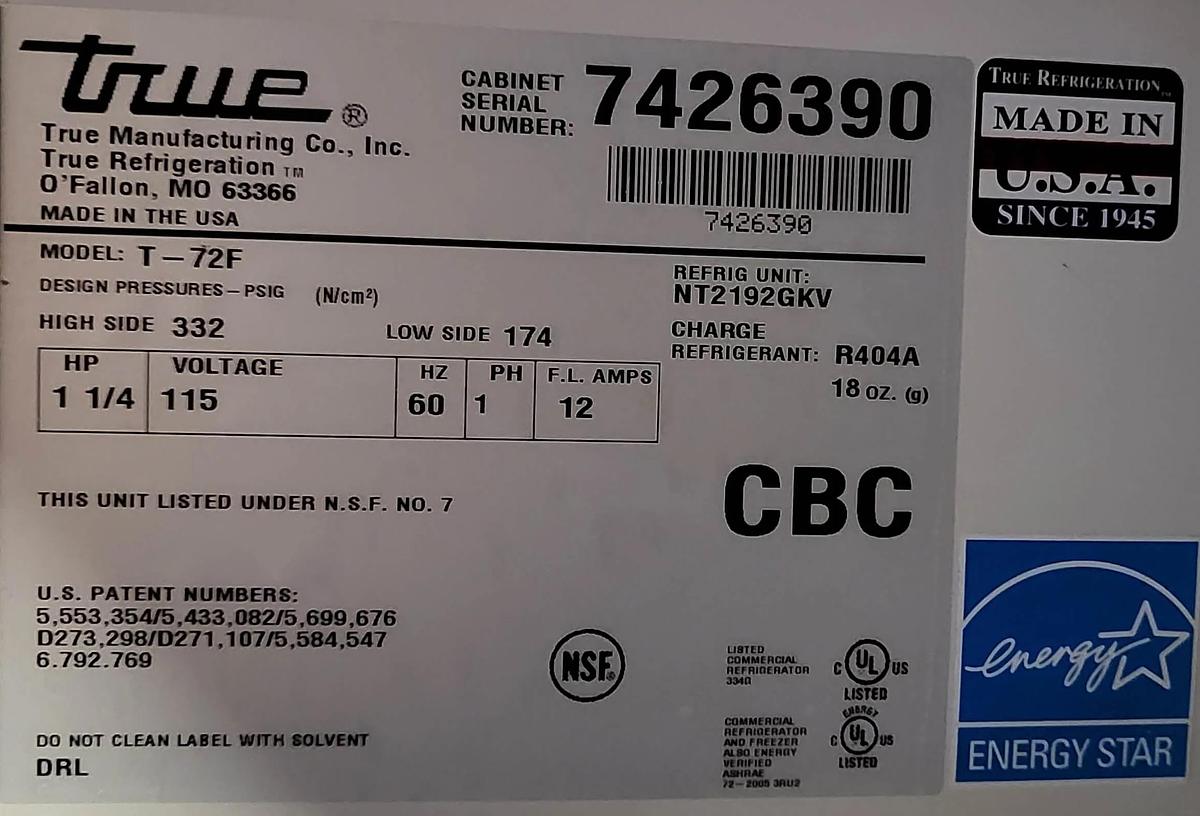 Used True T-72F Reach In Freezer