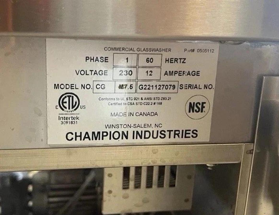 Moyer Diebel - Champion 2022 CG Rotary Glass Washer 208-230V 60Hz 1Ph - Never been used