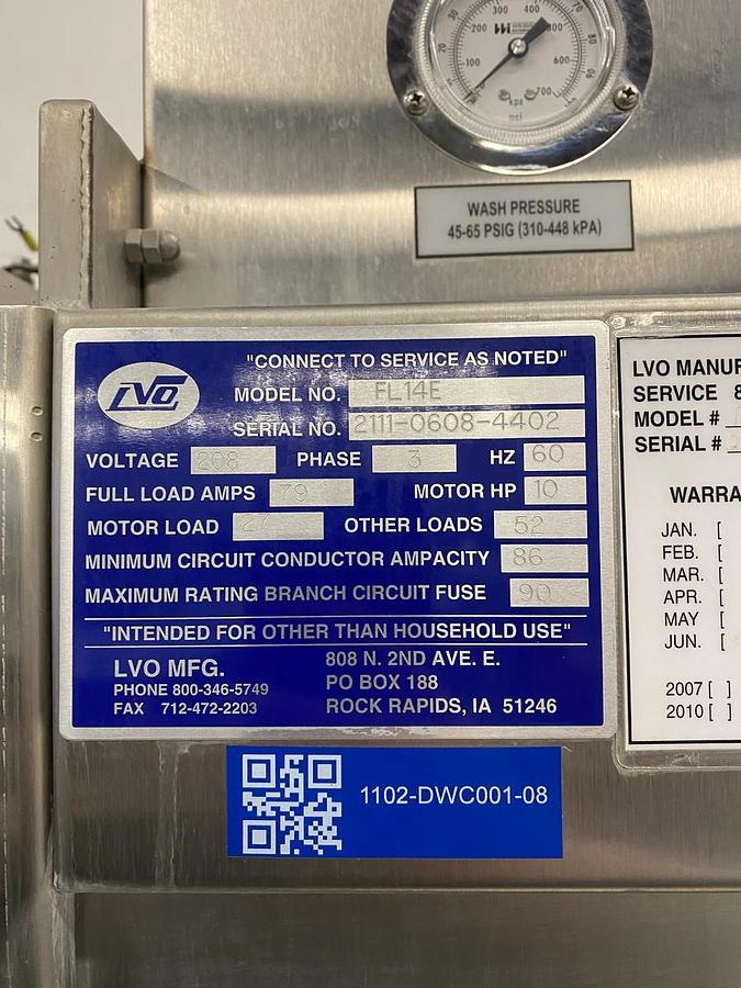 Used LVO FL14E Electric Front Load Pot Washer