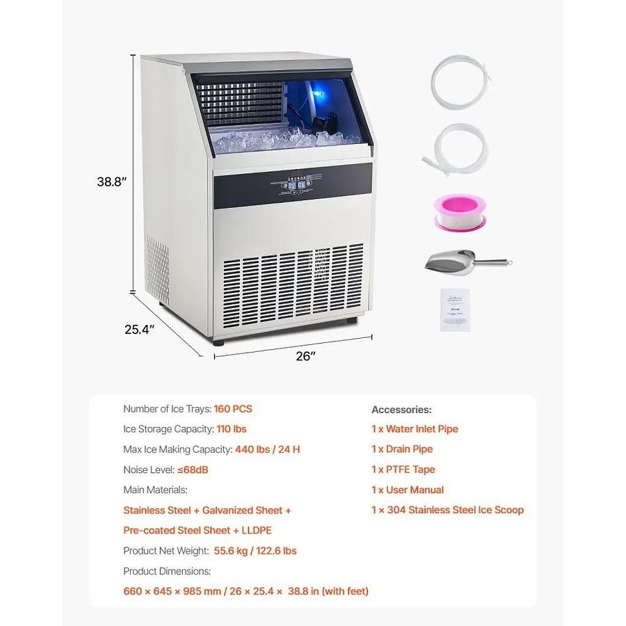 Used 440lbs/24H Commercial Ice Maker Machine, 130lbs Storage Capacity Ice Maker - WARRANTY - BRAND NEW
