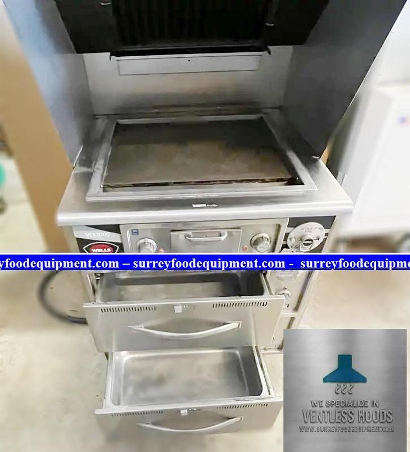 Used Wells VCS2000 Ventless exhaust system with griddle and warming drawers