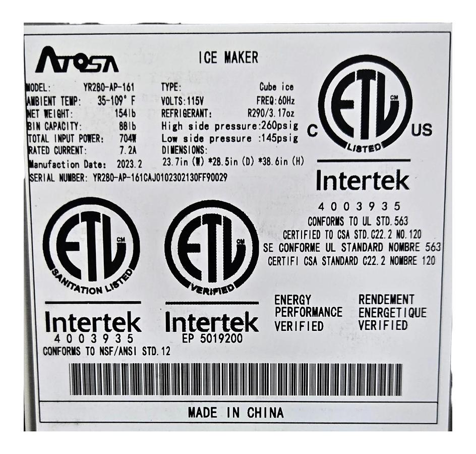 Used Atosa YR-280-AP-161 Ice Maker