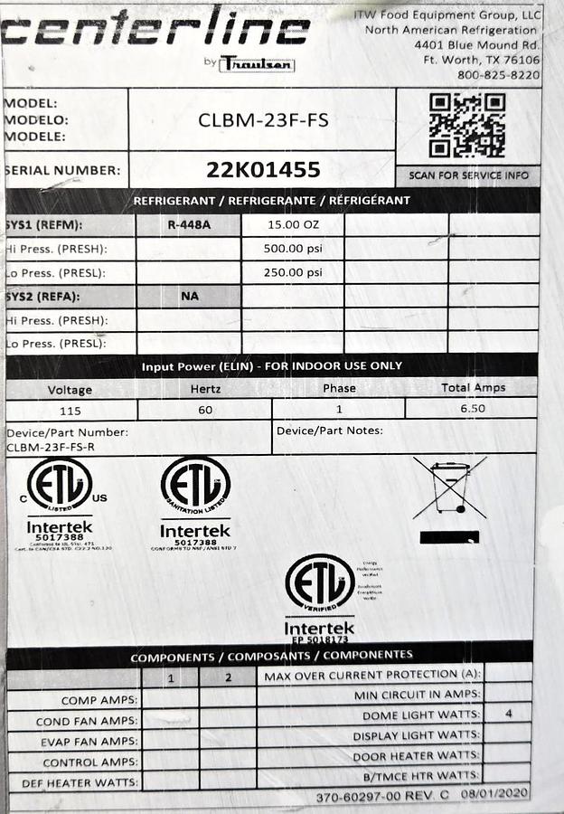 Used Traulsen CLBM-23F-FS Freezer - 1 Solid Door -warranty