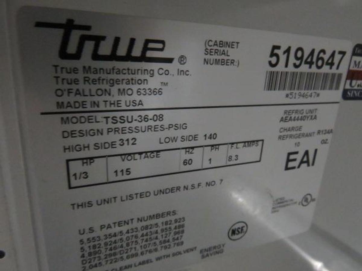 Used True Double Door 36" Refrigerated Sandwich Prep Table