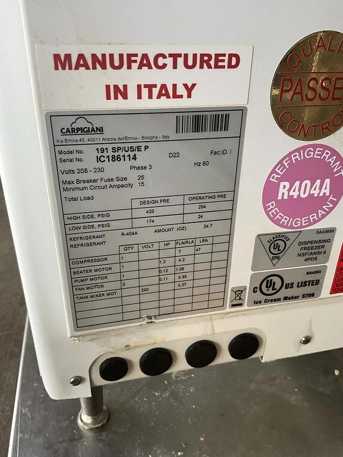 Used 2022 Carpigiani 191 SP -3 Phase Air Cooled Soft Serve Ice Cream Machine