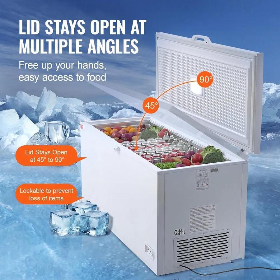 Used hest Freezer, 17.2 cu.ft / 488 L Large Deep Freezer & 4 Removable Baskets, Freestanding Top Open Door Commercial Chest Freezers with Locking Lid, 7-Level Adjustable Temp, LED Lighting, 6 Wheels