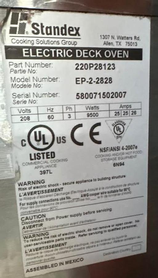 Used Bakers Pride Electric Deck Ovens - model EP-2-2828 -WARRANTY