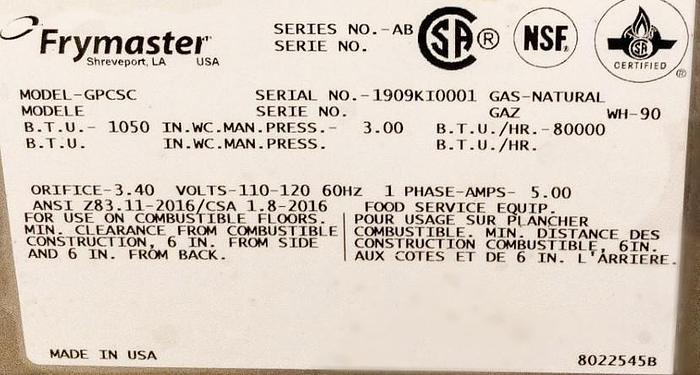Frymaster GPC Pasta Cooker -NATURAL GAS