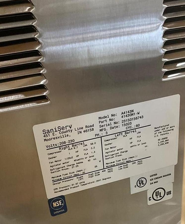 Used New Saniserv ice cream machine - Brand new - 3 available