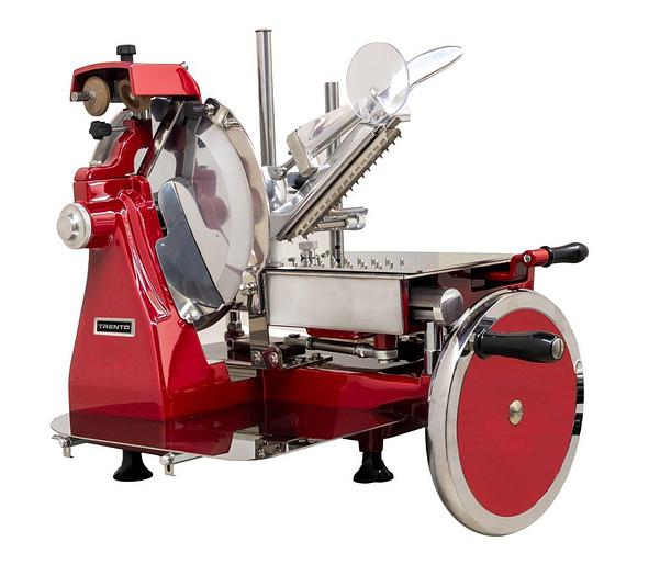 Trento 10″ Diameter Blade Volano Manual Slicer with Standard Flywheel and Stainless Steel Tray - SEE VIDEO