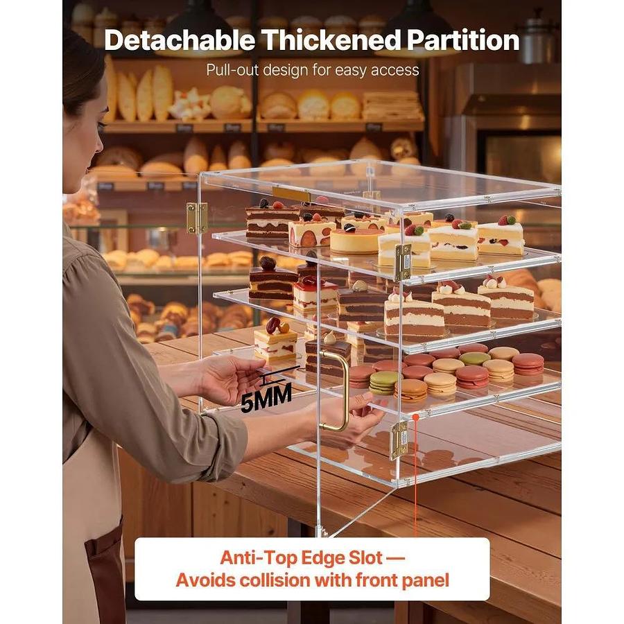 Bakery Display Case, 4-Tier Commercial Countertop Pastry Display Case, Clear Acrylic Bread Box for Kitchen, Party Cake Cabinet with Magnetic Rear Door for Cookie Dessert Donut, 20.9"x17.1"x16.3"