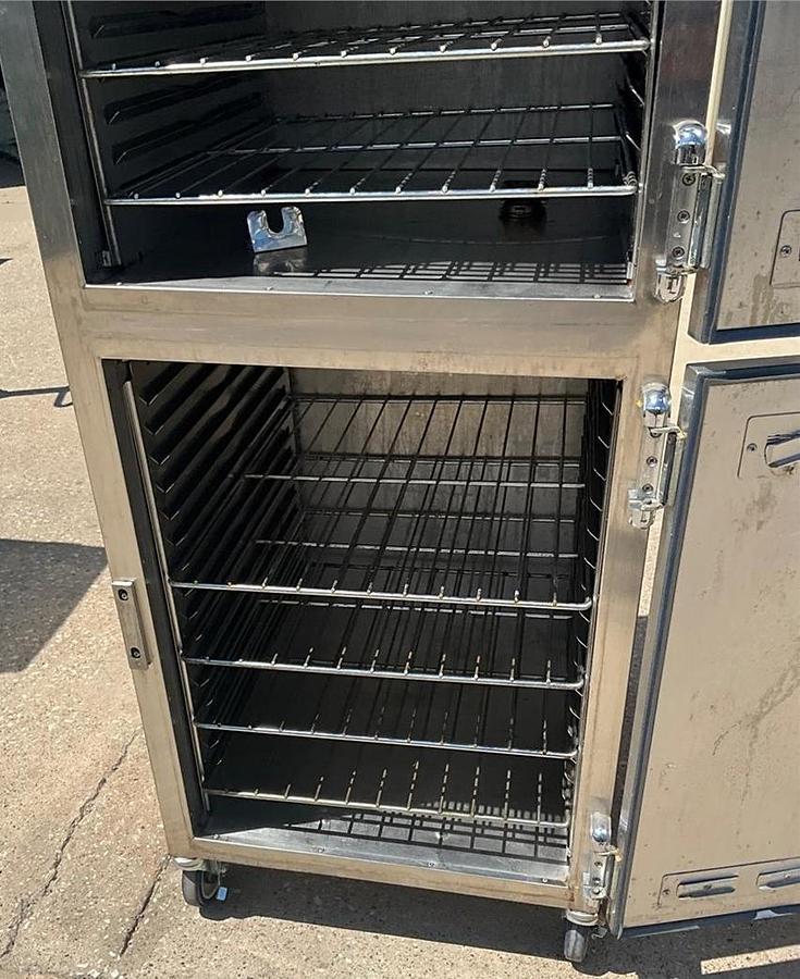 Used Alto Shaam heated food warmer cabinet on casters