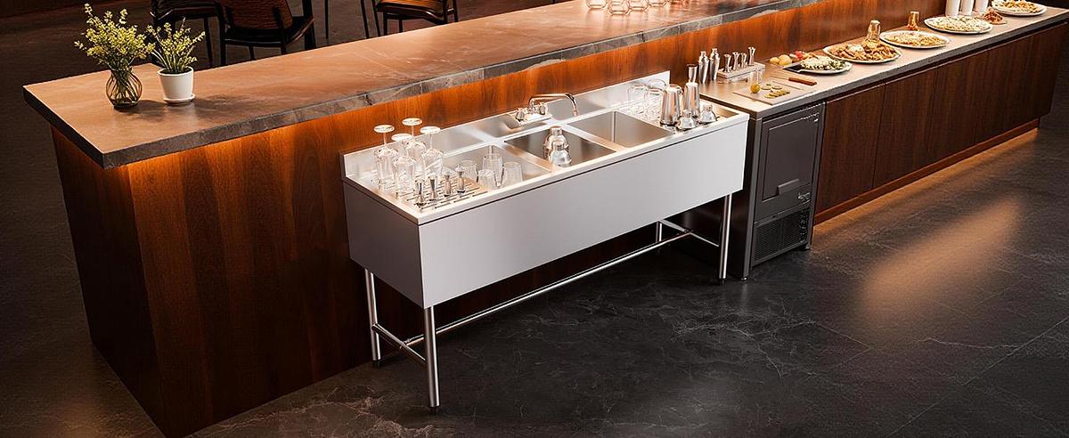 Used 3 Compartment Stainless Steel Sink for Commercial Kitchen, 60" Under Bar