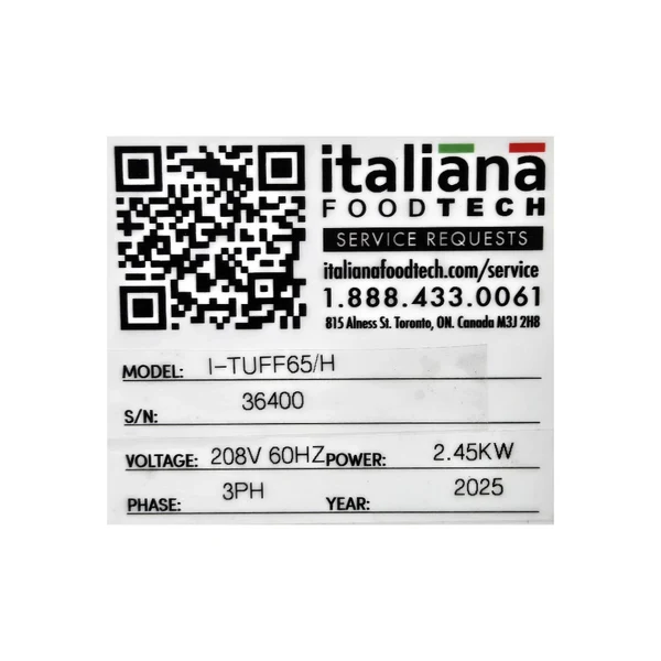 Italiana Foodtech I-TUFF65/H Twin Arm Dough Mixer- Never Used