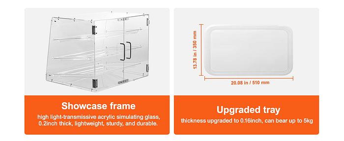 Used Pastry Display Case, 3-Tier Commercial Countertop Bakery Acrylic Display Case - 20.7" wide