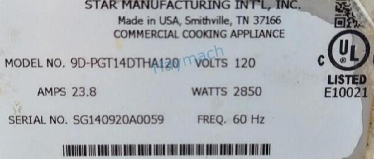 Used STAR 9D-PGT14DTHA120 SPLIT-TOP PANINI GRILL, 120V,