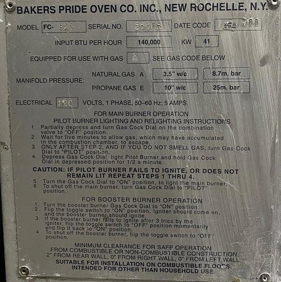 Used Bakers Pride Double Deck Oven FC-816Y/800