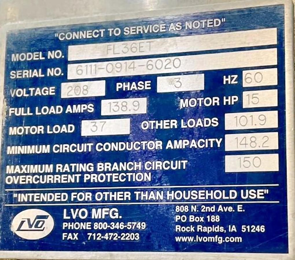 Used LVO FL36 ET Bakery Pan Washer - 208v