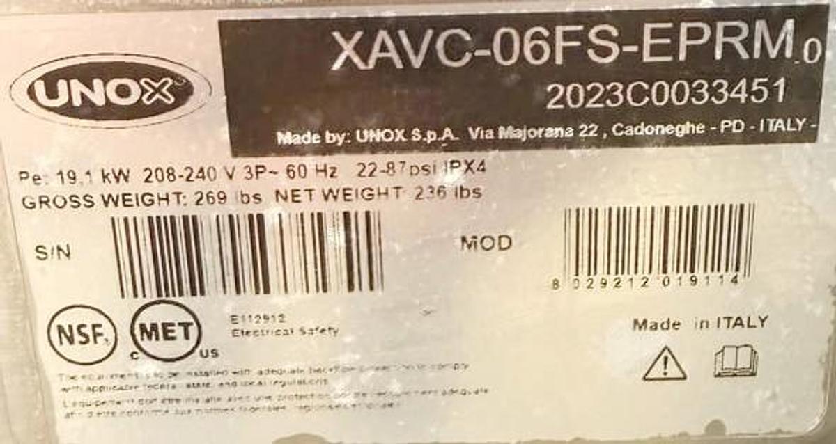 Used Unox full size electric combi oven with stand and hood