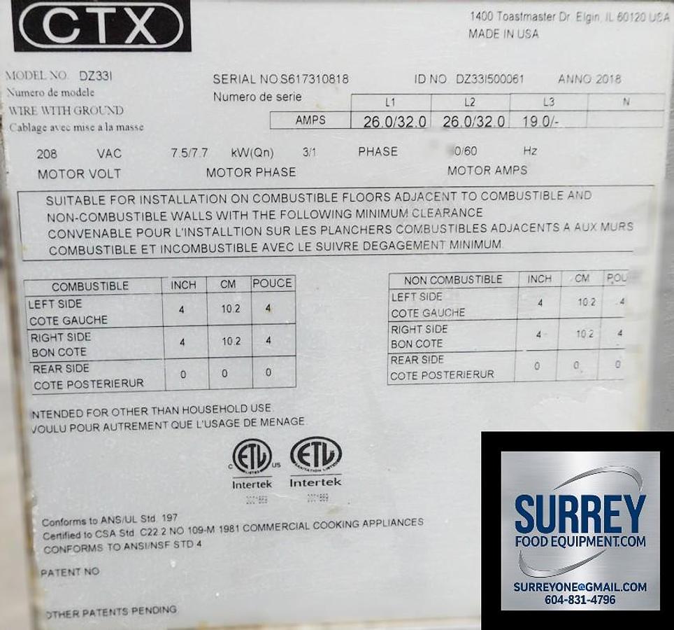 Used CTX DZ33I INFRARED RADIANT CONVEYOR PIZZA OVEN