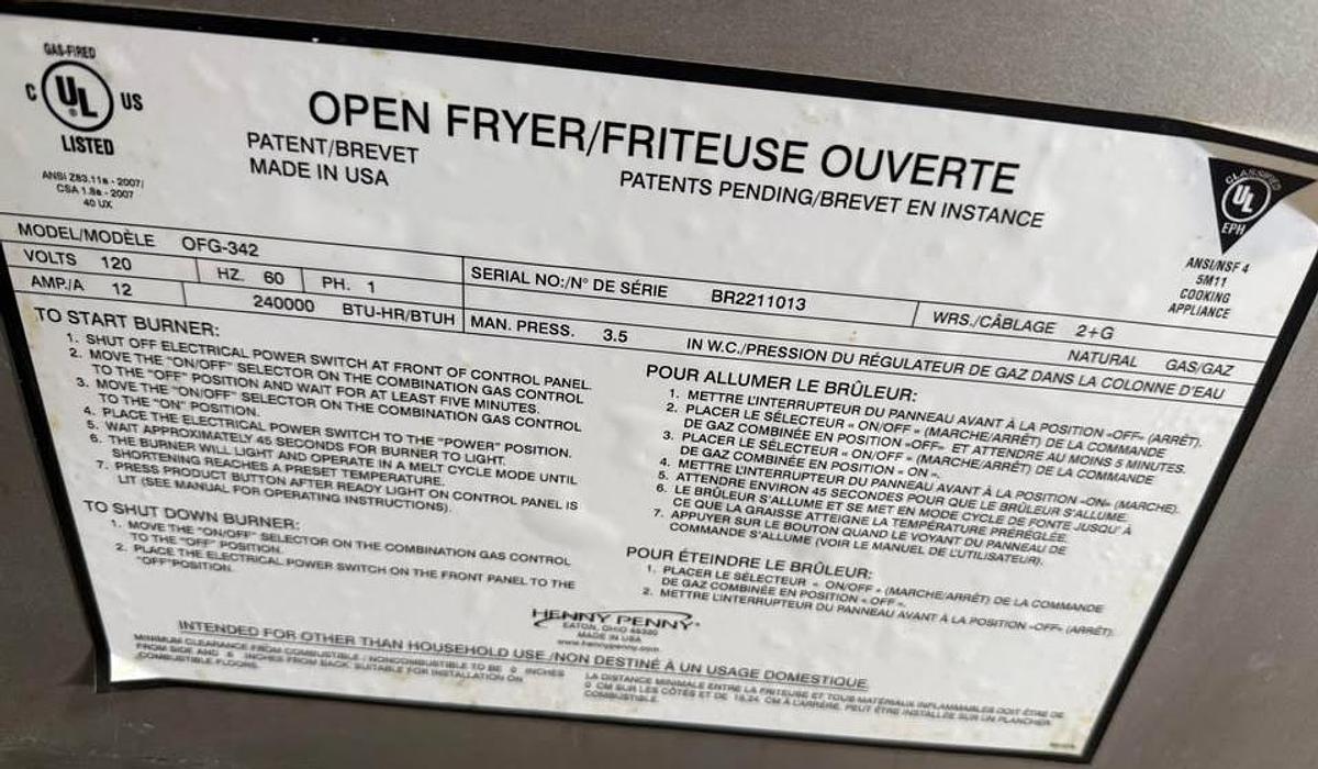 Used Henny Penny OFG-342 2 well open fryer natural gas