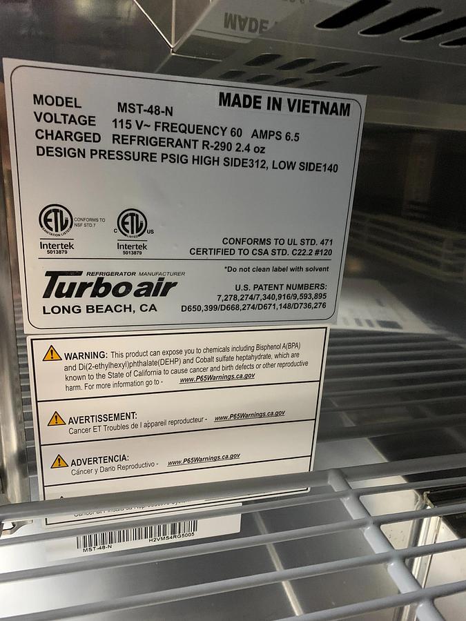 Used Turbo Air MST-48-N Sandwich/Salad Prep Table -WARRANTY