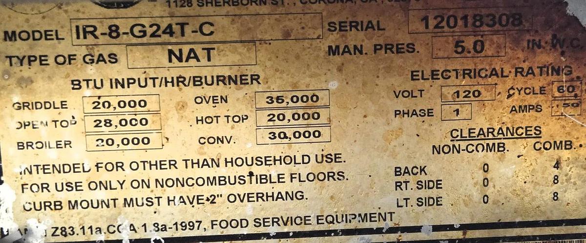 Used Imperial IR-8-G24T-C Range - Natural Gas