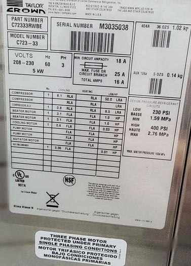 Refurbished Taylor Soft Serve Machine - 2 flavor with a twist - Model C723-33