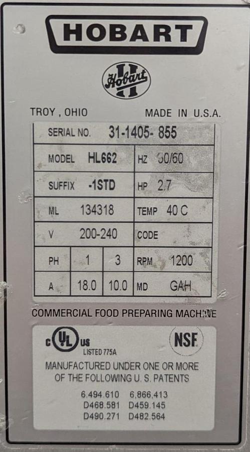 Used Hobart Legacy HL662-1STD 60qt Planetary Floor Pizza Mixer